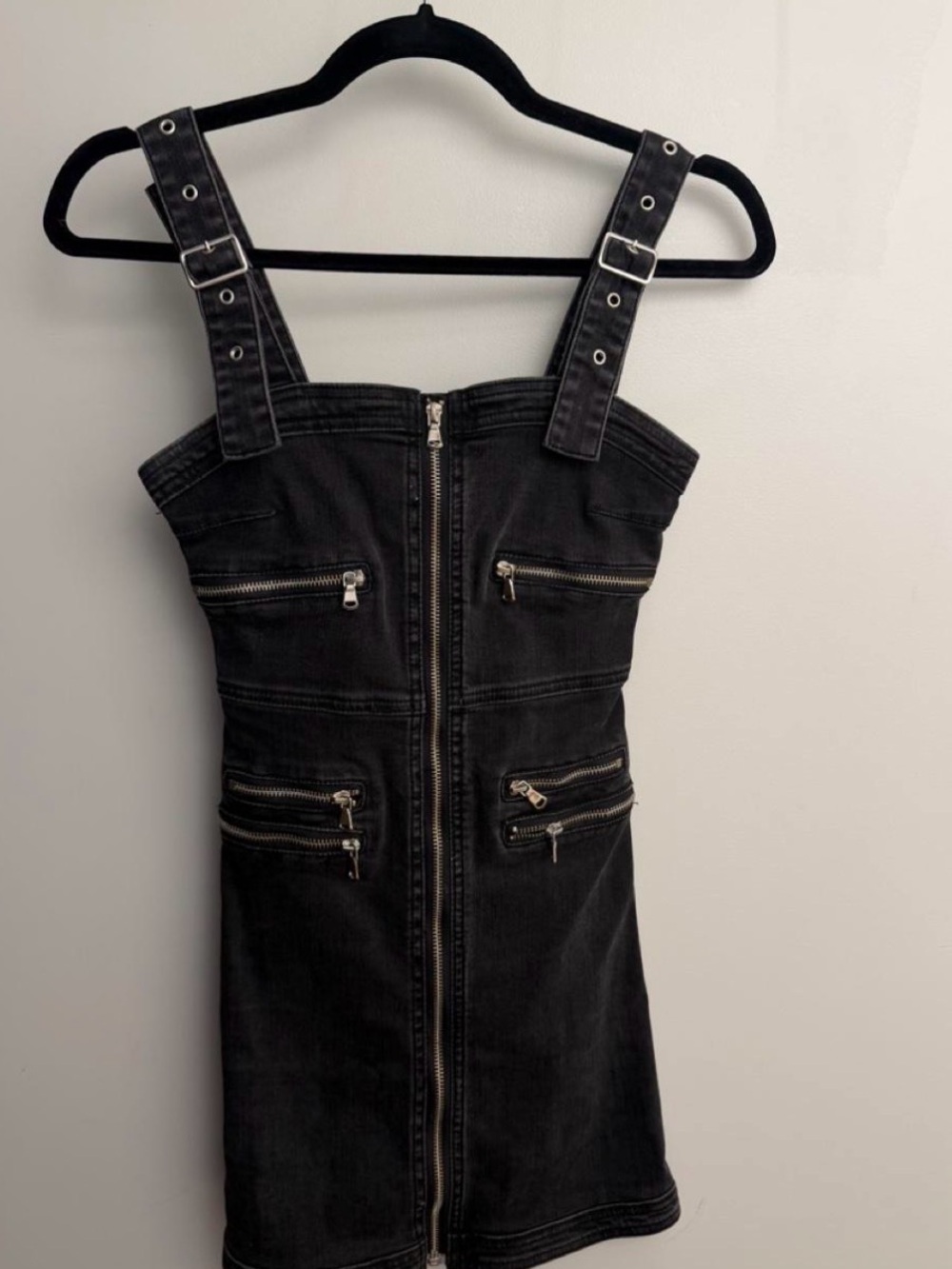 Neon Blonde washed black denim mini dress